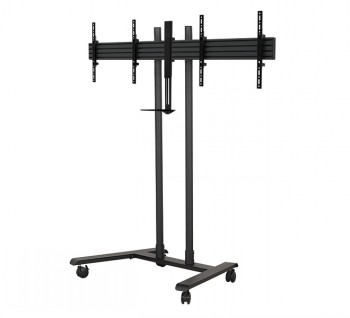 B-TECH AV SYSTEM X - UNIVERSAL TWIN SCREEN VC TROLLEY WITH WEBCAM SHELF (VESA 400) - 1.6M Ø50MM POLES