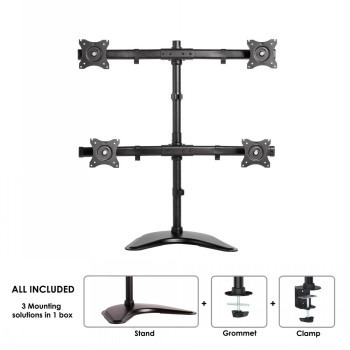 NEOMOUNTS FLAT SCREEN DESK MOUNT (10-27") DESK CLAMP/STAND/GROMMET 4 SCREENS BLACK
