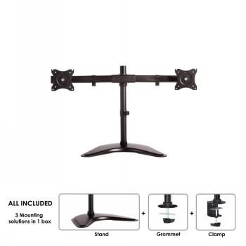 NEOMOUNTS FLAT SCREEN DESK MOUNT (10-27") DESK CLAMP/STAND/GROMMET 2 SCREENS BLACK