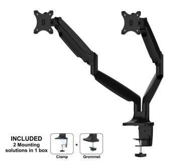 NEOMOUNTS FLAT SCREEN DESK MOUNT (10-32") DESK CLAMP/GROMMET 2 SCREENS BLACK