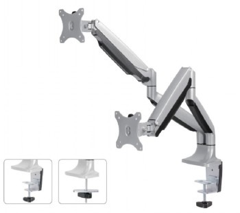 NEOMOUNTS FLAT SCREEN DESK MOUNT (10-32") DESK CLAMP/GROMMET 2 SCREENS SILVER