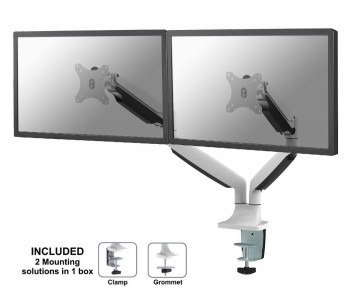 NEOMOUNTS FLAT SCREEN DESK MOUNT (10-32") DESK CLAMP/GROMMET 2 SCREENS WHITE