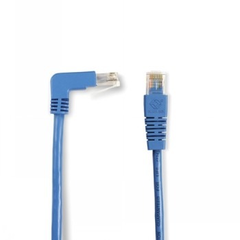 BLACK BOX SPACEGAIN CAT6 250-MHZ STRANDED ETHERNET PATCH CABLE - UNSHIELDED (UTP), CM PVC, MOLDED ANGLED BOOT, 90° DOWN-180° STRAIGHT, BLUE, 3-FT. (0.9-M)
